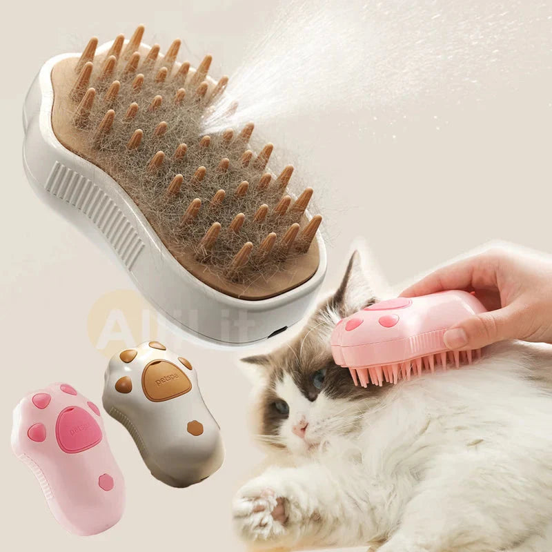 Electric Cat Steam Brush – 3-In-1 Pet Grooming Comb with Water Spray for Cats and Dogs, USB Rechargeable